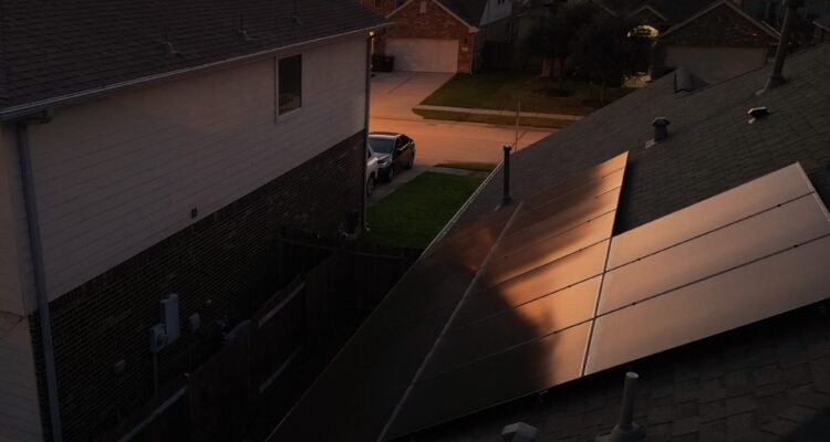 Sunset Silhouette Of All Black Solar Panels