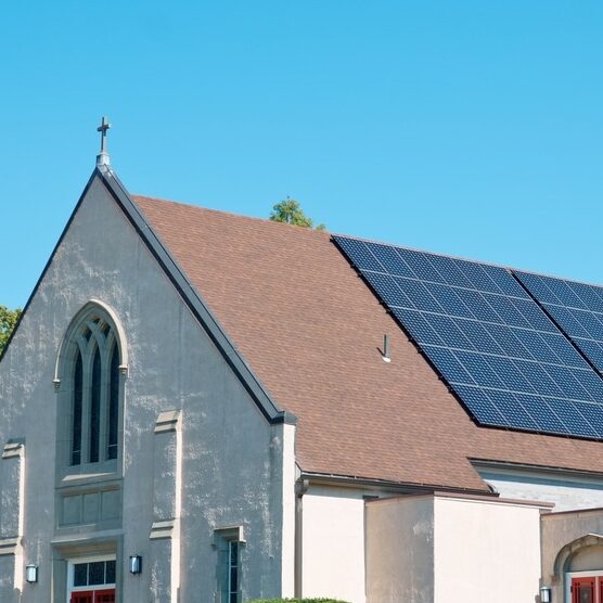 House of worship building with solar panels